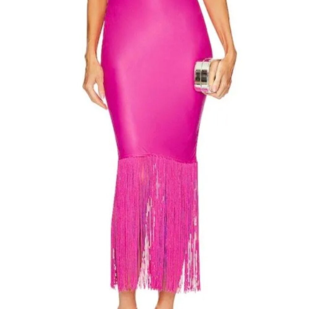 Camila Coelho Hot Pink One-Shoulder Fringe Maxi Dress - Picture 5 of 6